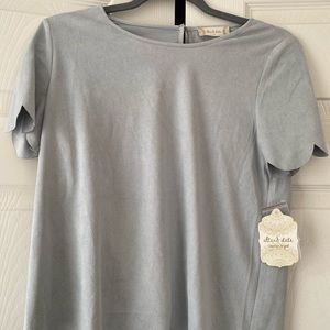 suede scalloped blouse